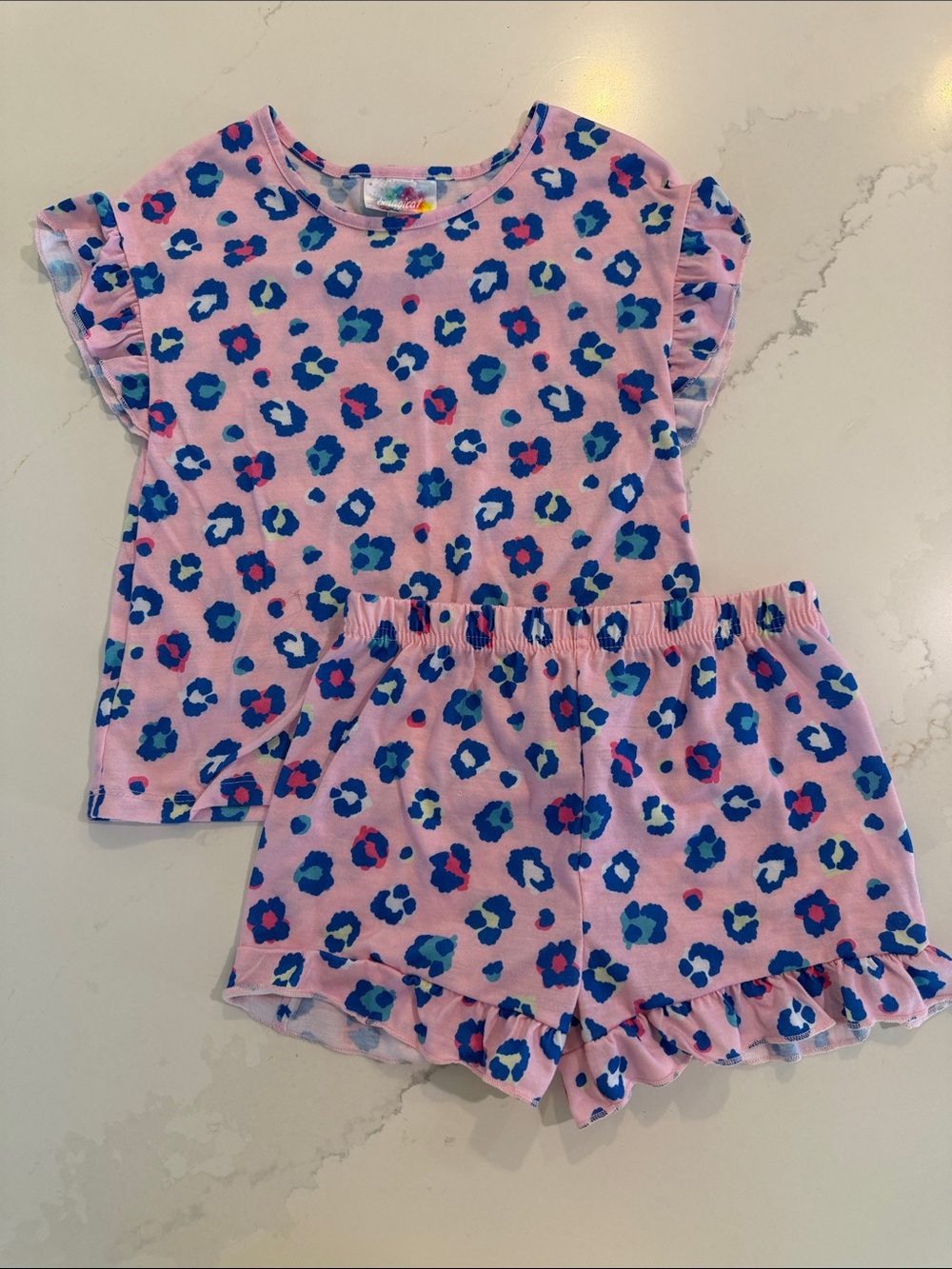 Magic Pink Floral Spot Ruffle Sleeve Pajama Set
